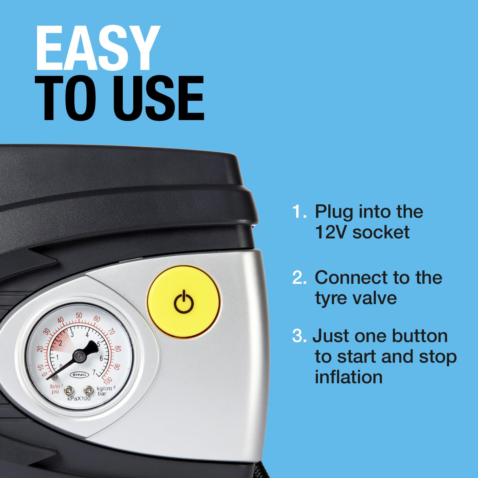 RING TYREINFLATE 610 Analogue Tyre Inflator with Adaptor Kit - Results in PSI & BAR